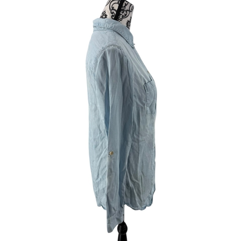 Chico’s 100% Tencel Lyocell Chambray Button Down Shirt Light Blue Soft Denim Top - Picture 4 of 11